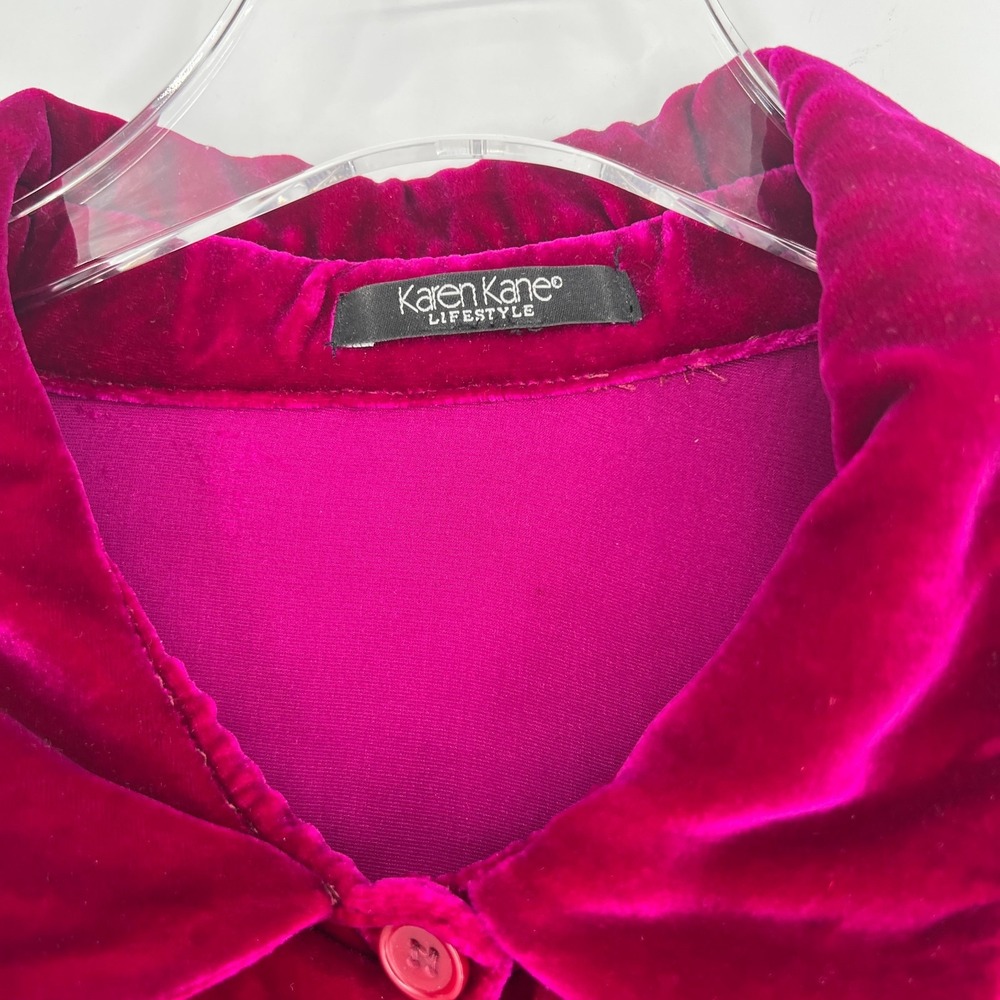 Karen Kane Velvet Top Womens L/XL Hot Pink Button Up Vibrant Maximalist - Picture 4 of 8